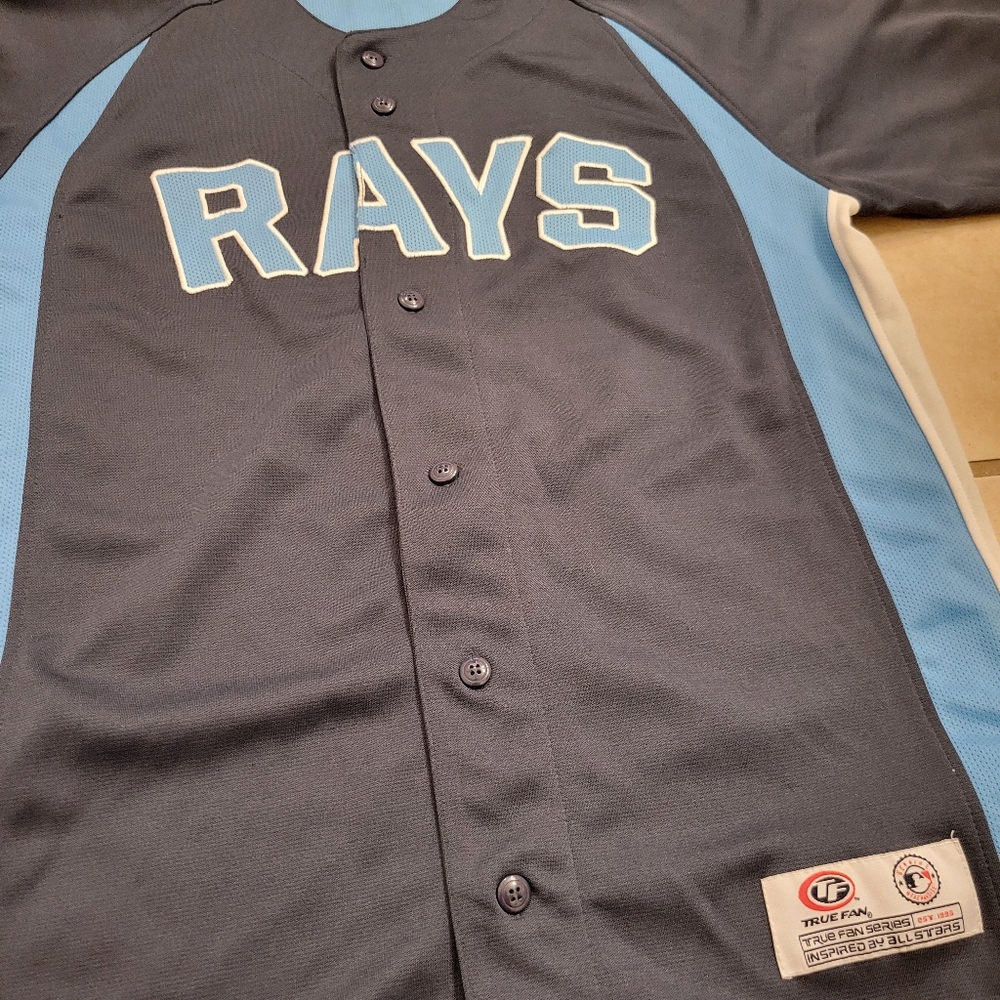 Rays Baseball Jersey in Blue and Gray Medium MLB Tampa Bay